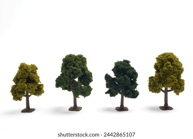Set of isolated tree models on white background