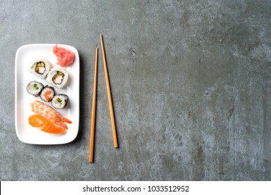 Set Of Japanese Sushi. Top View