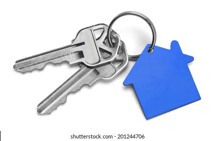 Set Of Keys With Blue House Isolated On White Background.