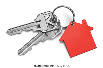 Set Of Keys With Red House Isolated On White Background.