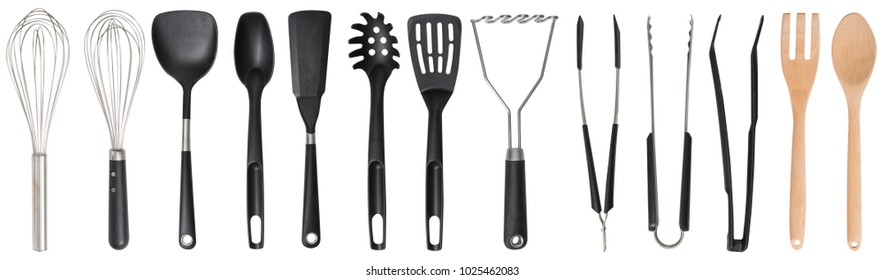 Set. Kitchen accessories. Tools for cooking. A spoon. Isolated on white background. For your design. 