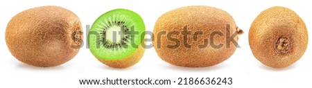 Set of kiwi fruit and cross cut of kiwi isolated on white background.