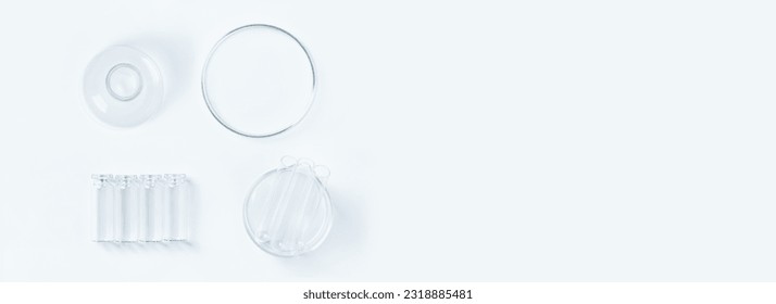 a set of laboratory glassware on a light background. Petri dishes, flasks, cups. - Powered by Shutterstock