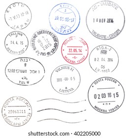 A set of large modern postal marks from all over the world isolated on white. Ideal for bitmap brushes, collages, etc.