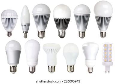 set of LED bulbs isolated on white background 