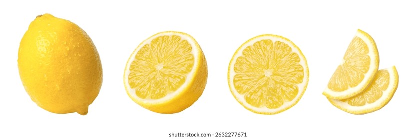 Set of lemon fruit with slice isolated on white background.
