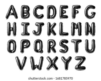 Set of letters A-Z, Black foil balloon alphabet isolated on white background with Clipping Path