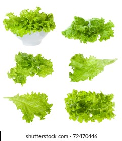 Set With Lettuce Salad On White Background