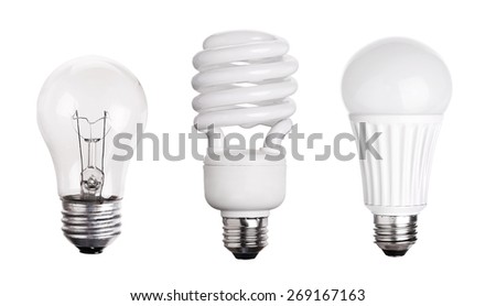 set of Light Bulb LED  CFL Fluorescent  isolated on white background