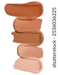 Set of light and dark foundation cream smears in a composition of various shades on an empty background. Makeup product, beauty textures.