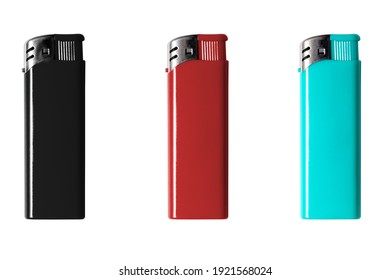 set of lighters red black and blue isolate on white background