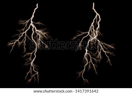 Set of  Lightning and thunder bolt  isolated  on black background, 
The concept of the intensity of weather, rainstorm.