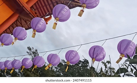 Set Lilac or purple hanging lantern Traditional Asian decor. Decorations for the Chinese New Year. Lunar New Year. 

