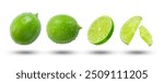 Set of lime has water drop with  lime slices isolated on white background , clipping path.