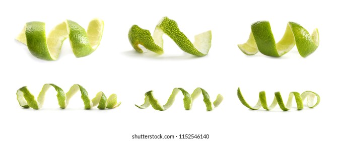 Set With Lime Peel On White Background