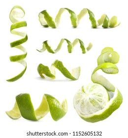 Set With Lime Peel On White Background