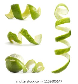 Set With Lime Peel On White Background