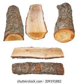 Set Log Fire Wood Isolated On White Background With Clipping Path