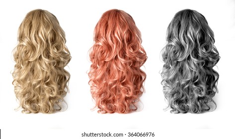 Set  Of Long Wigs Hair Isolated On White