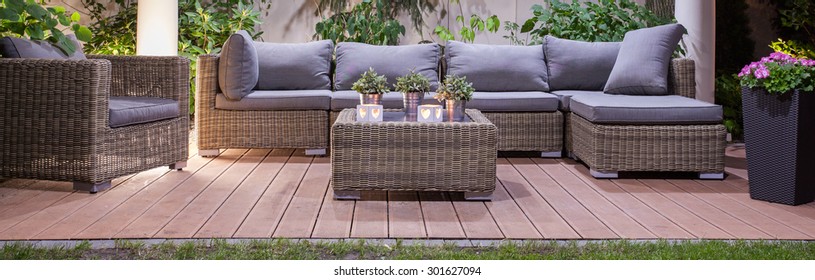 Set Of Luxury  Wicker Furniture In Garden Patio