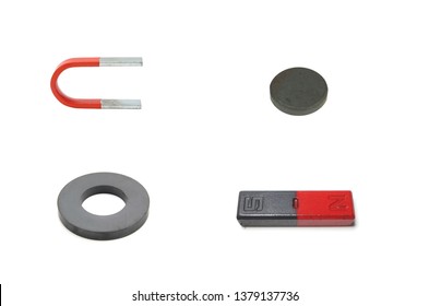 Set Of Magnets: Horseshoe, Bar And Round Disk. 