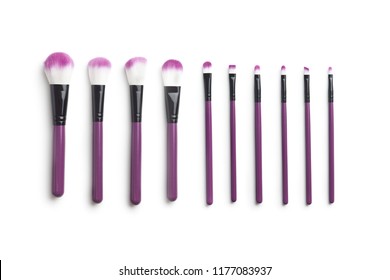 Set Of Makeup Brushes Isolated On White Background.