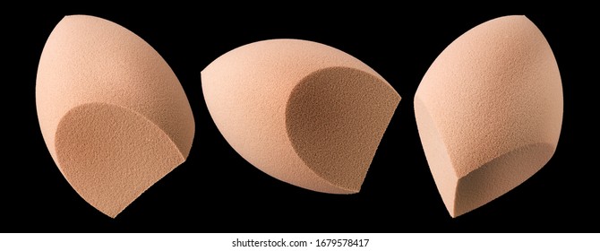 Set of makeup tool sponges or beauty blender isolated on black background with clipping path