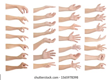 Set of male hand gestures isolated on a white background.