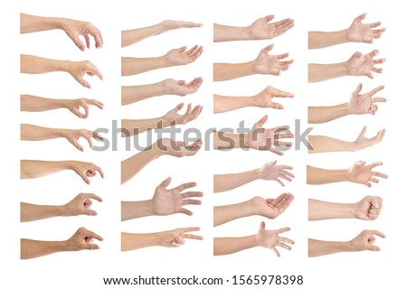 Set of male hand gestures isolated on a white background.