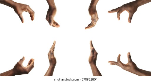 Set of male hands gestures, isolated on white