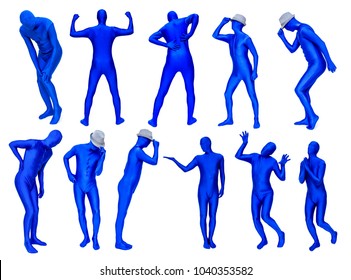 Set Of Man In Blue Costume In Various Poses