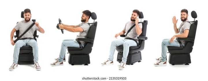 Set Of Man In Car Seat Isolated On White 