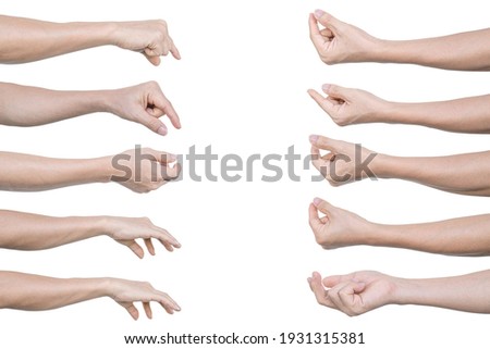 Set of Man hand to hold something, Isolated on white background with clipping path.