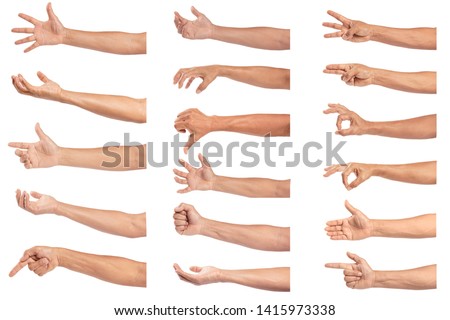 Set of man hand isolated on white background.
