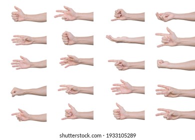 Set Of Man Hands Isolated On White Background With Clipping Path.