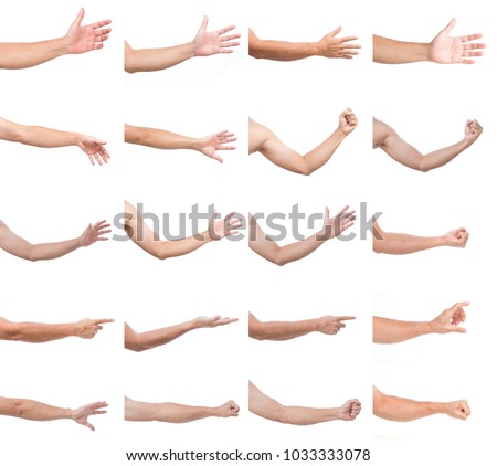 Set of man hands isolated on white background