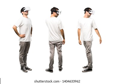 Set Of Man Using VR Glasses