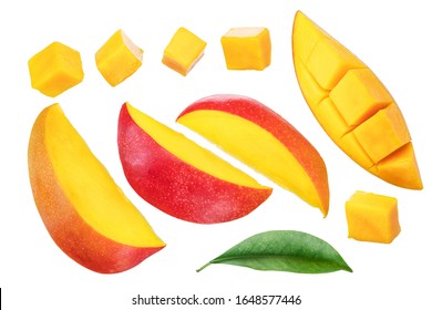 Set of mango slices and cubes. Isolated on a white background. - Shutterstock ID 1648577446