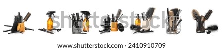 Set of many different hairdresser's tools isolated on white  