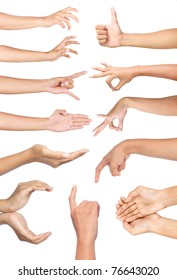 Set of many different hands gesture over white background - Shutterstock ID 76643020