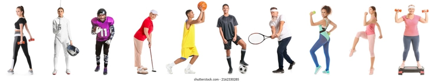 Set of many different sporty people isolated on white - Powered by Shutterstock