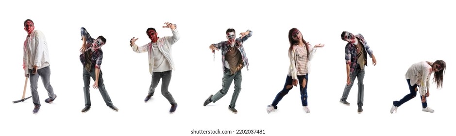 Set of many scary zombies on white background - Shutterstock ID 2202037481