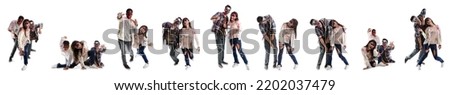 Set of many scary zombies on white background