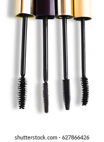 Set of mascara brushes closeup isolated on white background. Beauty and makeup