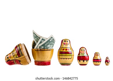A Set Of Matrioshka Russian Dolls Isolated Over A White Background