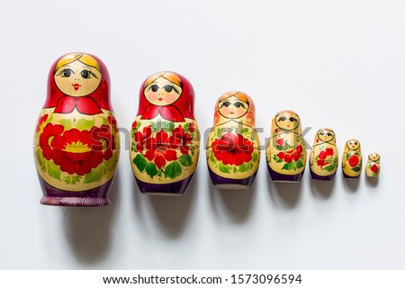 A set of matryoshka in a white background