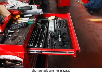 Set Of Mechanical Tools For Garage. Home Car Repairing, Handyman Concept