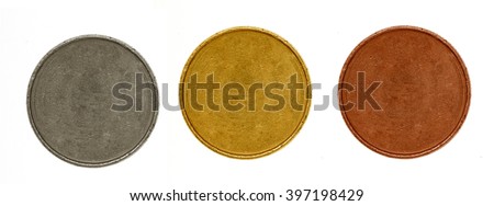 set of medals: gold, silver, bronze