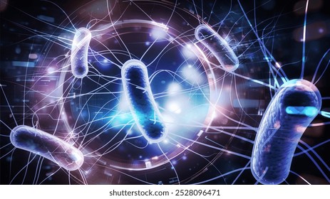 Set of medical icons microscopic blue bacteria