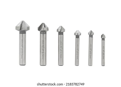 Set Of Metal Countersinks Made From High Speed Steel Isolated On A White Background